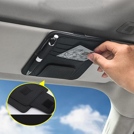 Sun Visor Organizer Sunglasses Holder Card Storage PU Leather Pouch Car Black - Aimall
