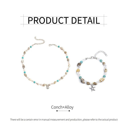 Sea Shell Conch Starfish Anklet Necklace Set for Women Beach Jewelry Gift