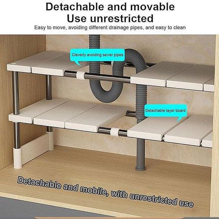 Expandable Kitchen Shelf Cabinet Organizer Tiered Storage Rack for Home Use