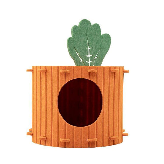 Semi-Enclosed Felt Cat Cave Bed Soft Scratching Relaxing Warm Carrot Cave House
