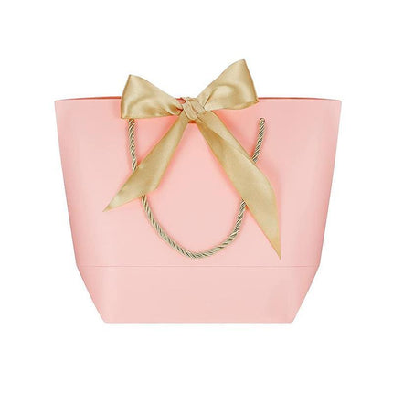 50 PCS Goodie Tote Bow Tie Shopping Paper Sacks Resuable Paper Clothing Bag 19*9*20cm - Aimall