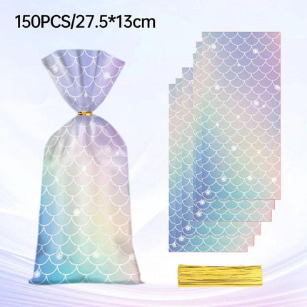 150pcs Mermaid Candy Bags for Kids Birthday Party Christmas Gift Packaging