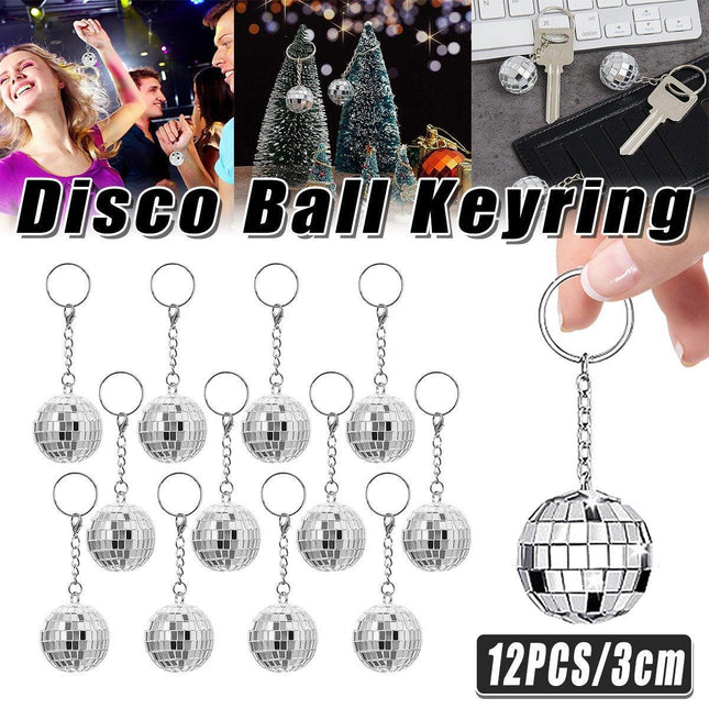 12PCS Disco Laser Ball Pendant Small Silver Bag Pendant Keychain Party Favors