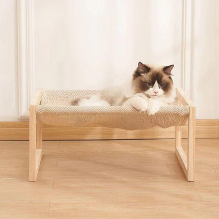Comfortable Solid Pine Wood Pet Bed Raised Breathable Rectangular Cat Sleep