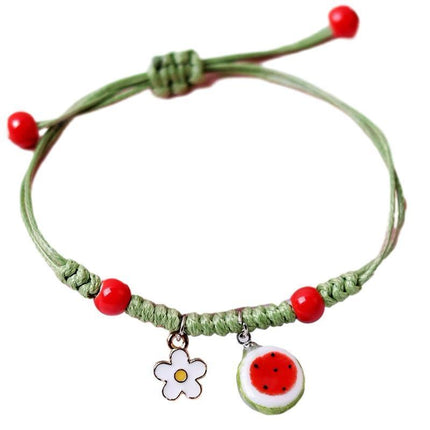 Red Braided Rope Chinese Style Jewelry Maneki Neko Bracelet Women Hand Ring - Aimall