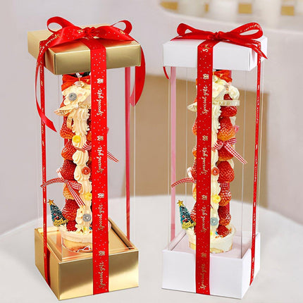 10PCs Strawberry Tower Transparent Box Spring Festival Dessert Baking Pack - Aimall