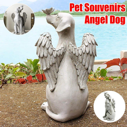 Angel Dog Statue Resin Pet Memorial Garden Dog Ornament Outdoor Animal Decor
