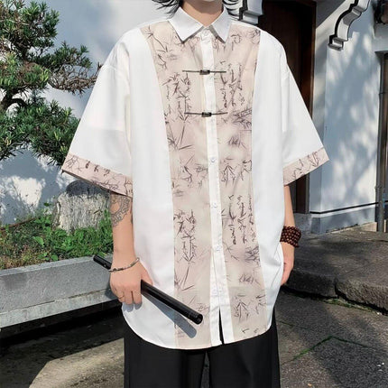 Men Chinese Style Summer Short Sleeve Shirt Lightweight Casual Tang Suit