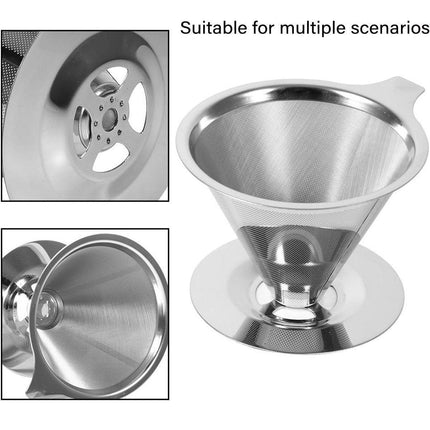 Stainless Steel Double Layer Hand Coffee Filter 600 Mesh Paper-Free Tea Funnel
