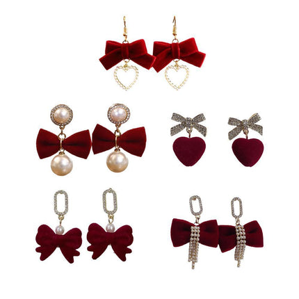 Red Flower Heart Zircon Earring Stud Wedding Party Drop Dangle Jewelry Christmas - Aimall