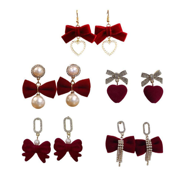Red Flower Heart Zircon Earring Stud Wedding Party Drop Dangle Jewelry Christmas - Aimall
