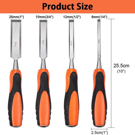 4PCS Woodworking Chisel Set Manual Carving Tools for Wood Craft DIY Projects