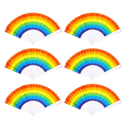 6pcs Rainbow Folding Hand Fans in Six Colors Party Decor Travel Pocket Fans