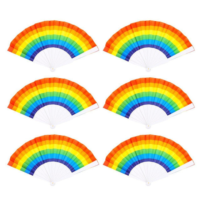 6pcs Rainbow Folding Hand Fans in Six Colors Party Decor Travel Pocket Fans