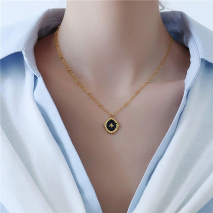 Black Polaris Oval Pendant Necklace Simple Court Style Fashion Jewelry Women