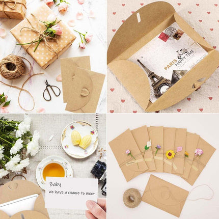 100pcs Vintage Kraft Wedding Envelopes Greeting Cards DIY Invitations Pack