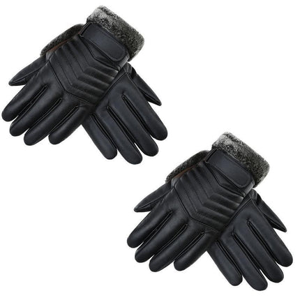 1/2 Winter Warm PU Leather Wool Wrist Gloves Touch Screen Full Finger Fur Mitten - Aimall