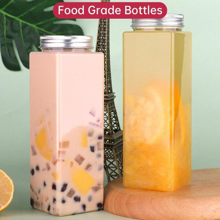20pcs 500ml Food Grade PET Square Juice Bottles Transparent Flat Drink Container