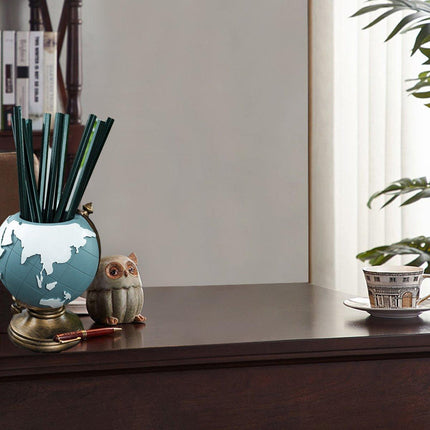 Globe Pen Holder Ornament Desktop Organizer Room Decoration Office Storage Stand