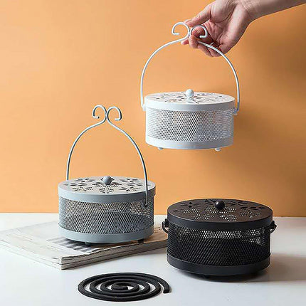 Fireproof Wrought Iron Mosquito Coil Holder with Cover for Indoor Outdoor Use