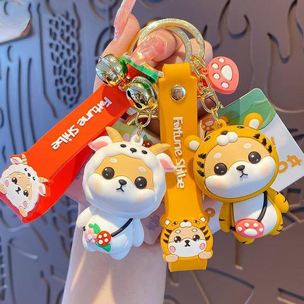 Cartoon Chinese Zodiac Furtune Shiba Inu Design Keychain Backpack Car Pendant - Aimall