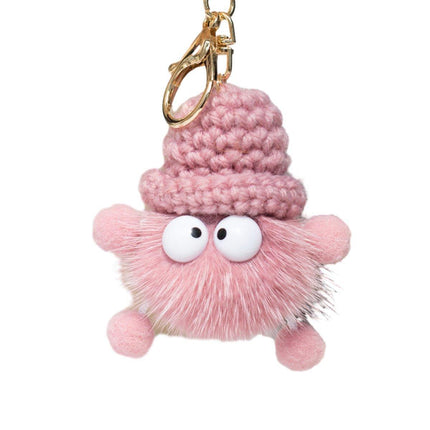 Cartoon Animal Plush Small Coal Ball Backpack Pendants Keychain Doll Keyring Car - Aimall