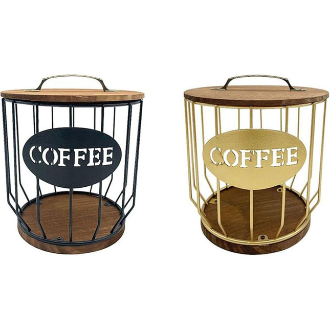 Iron Wood Coffee Capsule Storage Basket Decor Organizer for Kitchen Living Room