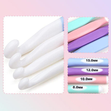 4pcs Weave Yarn Craft Tools Ergonomic Handle Non-Slip Knitting Needles Crochet Hooks - Aimall