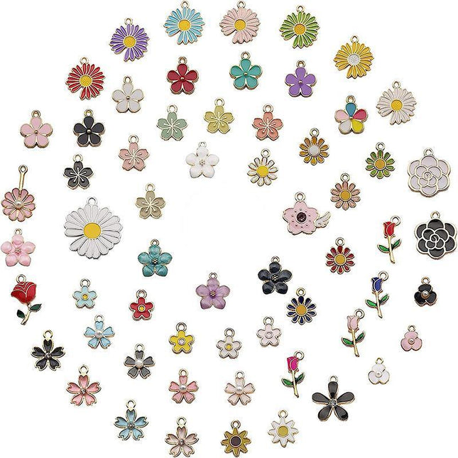 30PCS Assorted Gold Plated Enamel Flower Charms Pendant DIY For Jewelry Making - Aimall