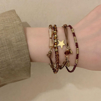 Coffee Coloured Vintage Braided Rope Beaded Bracelet Ethnic Style Jewelry