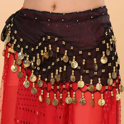1X 3Rows Belly Dance Dancing Hip Scarf Belt Chain Skirt Golden Tone 98 Coin Bead - Aimall