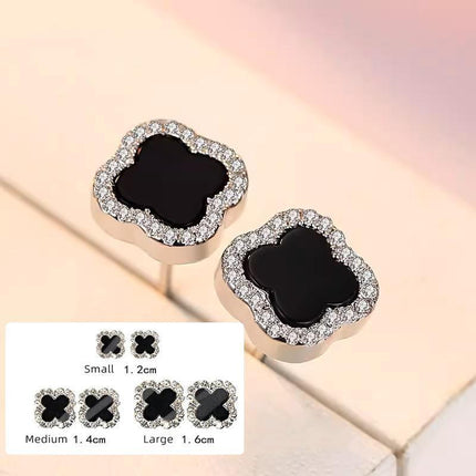 Fashion Flower Four-leaf Lucky Clover Rose Gold White Stud Earring Ladies - Aimall
