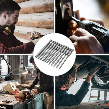 11x 100MM Long Steel Magnetic Torx Security Electric Screwdriver Bit Set T6~T40 - Aimall