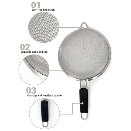 3pcs Stainless Steel Strainer Sifter for Soya Milk Flour Tea Juice Leak Proof
