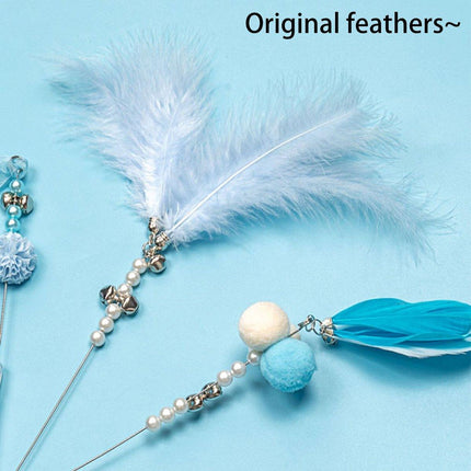 4PCS Cat Teaser Stick with Bells Feathers Bite-resistant Long Rod Toy Supplies