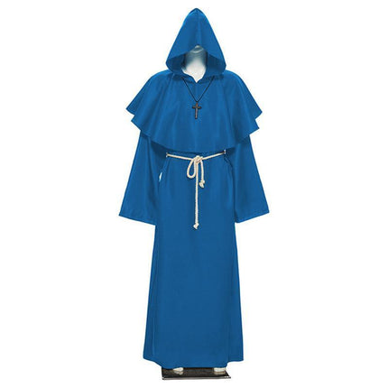 Medieval Friar Hooded Robe Monk Cross Necklace Renaissance Cosplay Costume AU - Aimall