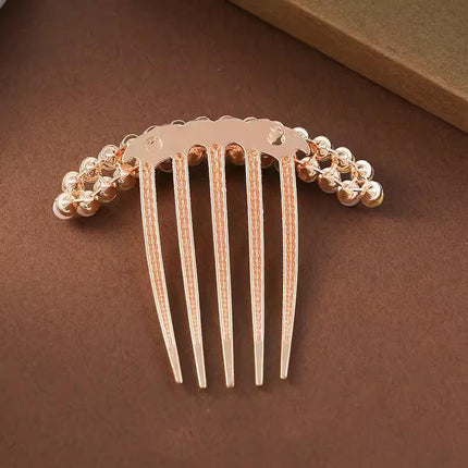 Rhinestone Pearl Hair Comb Golden Temperament Ornament Hair Comb Temperament - Aimall
