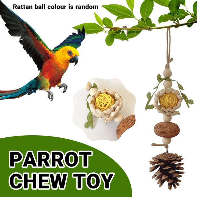 Parrot Chew Toys Bird Cage Accessories Hanging Pinecone Rattan Ball Foraging Toy