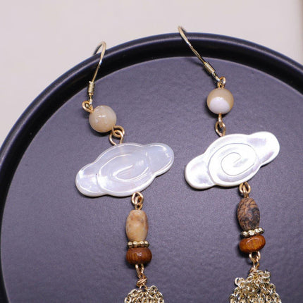 Mother of Pearl Tassel Earrings Auspicious Clouds Fashion Jewellery Women