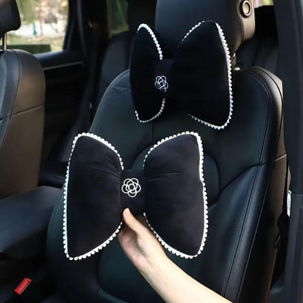 Black Bowknot Neck Pillow Plush Bow Tie Soft Plush Car Headrest Waist Support