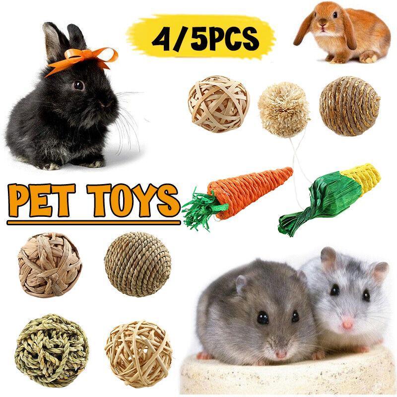 Bolas Rabbit 4/5PCS Pet Balls Rabbit Toys Bunny Straw Rattan Woven Chewing Ball ...