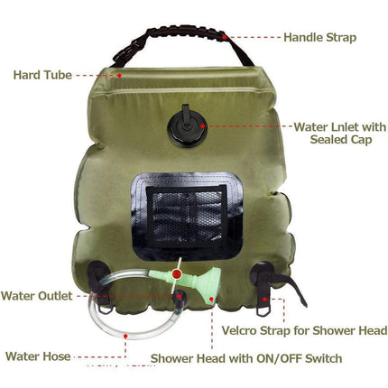 20L Camp Shower Bag Solar Heat Water Pipe Portable Camping Hiking Travel Outdoor