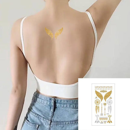 Women Lady Metallic gold silver color boho arm Body Temporary Tattoo Sticker Art - Aimall