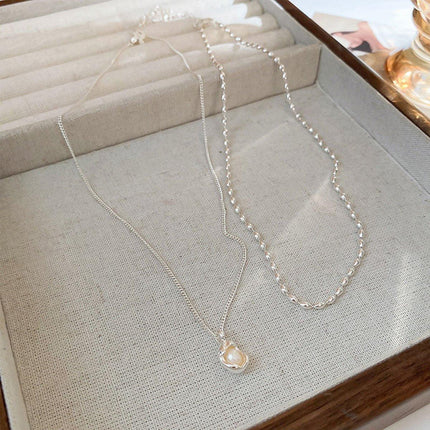 Love Butterfly Pearl Tassel Double Layer Necklace Elegant Jewelry Women Fashion