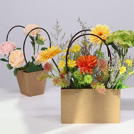25x Kraft Paper Bag Flowers Waterproof Bouquet Basket Gift Box With Handle - Aimall