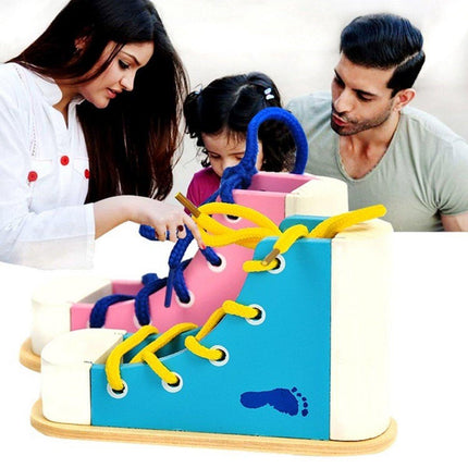 2PCS Wooden Lacing Toy Set for Early Learning and Fine Motor Skill Training