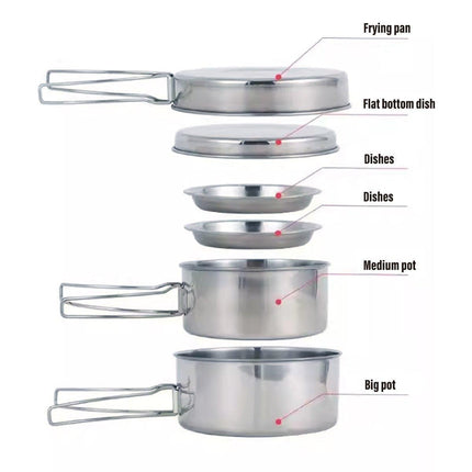 8PCS Camping Cookware Stainless Steel Outdoor Picnic Pot Cook Pan Set Hiking BBQ - Aimall