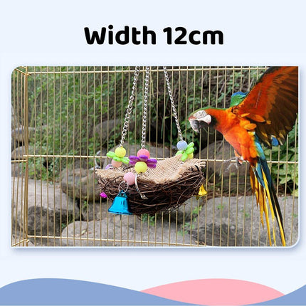 Bird Parrot Swing Stand Rattan Nest Hanging Basket Chew Toy for Small Medium Pet