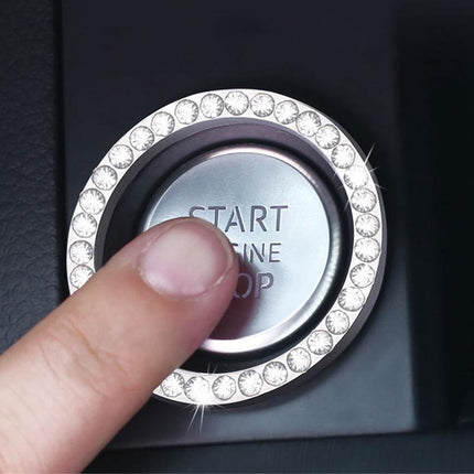 1x Silver Car SUV Decorative Button Start Switch Diamond Ring Auto Accessories - Aimall
