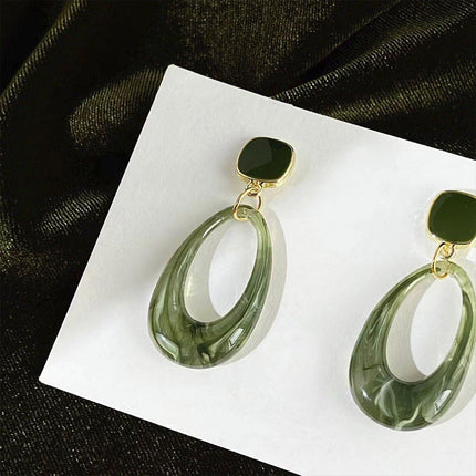 Retro Glossy Green Resin Earrings Women Fashion Round Dangle Jewelry Gift